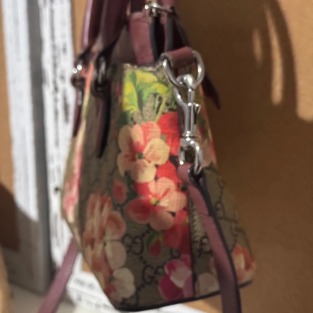 Gucci Floral Canvas and Burgundy Leather Satchel 2 way pink in bloom small - Picture 12 of 16